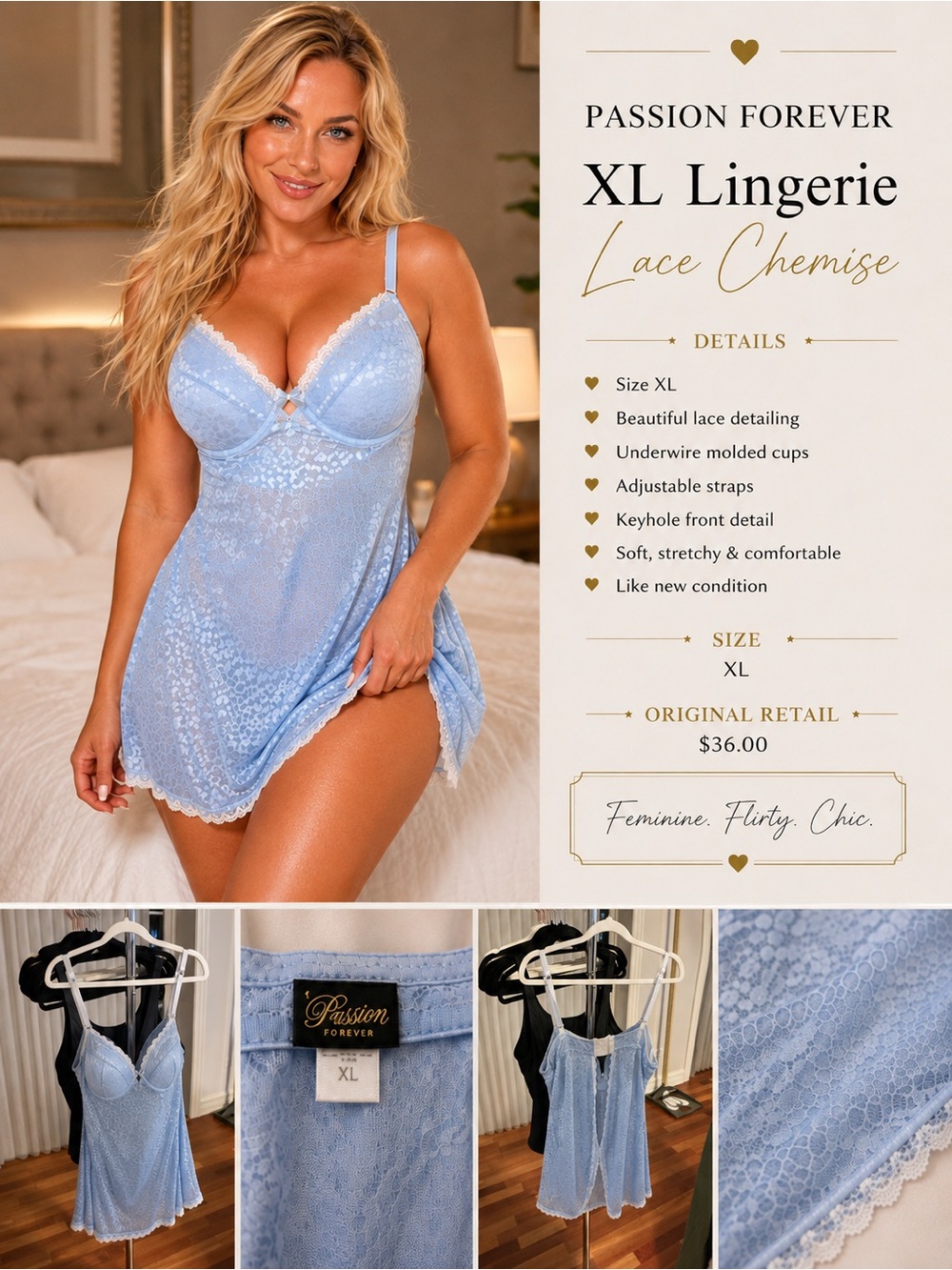 Lingerie XL Lace Chemise in Light Blue